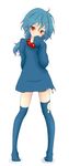  bad_id bad_pixiv_id blue_hair costume dress emukon gen_2_pokemon highres jewelry legs long_sleeves misdreavus multicolored_hair necklace personification pokemon red_eyes smile solo thighhighs torn_clothes torn_legwear two-tone_hair 