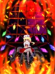  blonde_hair crossed_legs emiru_(mikosan) flandre_scarlet hat highres laevatein moon red_eyes short_hair side_ponytail sitting skull solo touhou window wings 