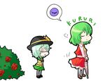  ascot bad_id bad_pixiv_id blush chibi closed_eyes closed_umbrella comic flower green_hair hat jpeg_artifacts kazami_yuuka komeiji_koishi kuzugitsune_(inarikami) multiple_girls o_o parasol red_flower red_rose romaji rose short_hair silent_comic simple_background skirt skirt_set spoken_object tears touhou umbrella vest white_background 