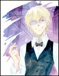  agahari blonde_hair bow cigarette dress_shirt durarara!! formal glasses grin heiwajima_shizuo male_focus shirt smile solo vest 