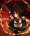  bad_id bad_pixiv_id black_wings blush brown_hair red_eyes reiuji_utsuho solo thighhighs touhou wings yapi_(yabai_toki) 