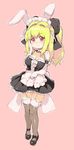  animal_ears apron black_legwear blonde_hair bunny_ears elbow_gloves garters gloves long_hair maid original randou red_eyes sketch solo thighhighs 