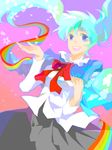  ann606 blue_eyes blue_hair hatsune_miku long_hair rainbow smile solo tegaki twintails vocaloid 