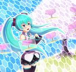  aqua_eyes aqua_hair bad_id bad_pixiv_id cherry_blossoms detached_sleeves hatsune_miku highres kazeno long_hair necktie skirt solo thighhighs tree twintails vocaloid zettai_ryouiki 