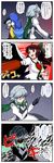  4koma :d bad_id bad_pixiv_id bow braid captain_freedom comic gloves hair_bow hat highres hinanawi_tenshi izayoi_sakuya komeiji_koishi maid maid_headdress multiple_girls open_mouth reiuji_utsuho scarf smile touhou translated twin_braids wings 