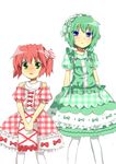  bad_id bad_pixiv_id bare_shoulders blue_eyes blush bow dress frilled_dress frills green_eyes green_hair hair_bow hairband iwasaki_minami kobayakawa_yutaka lolita_fashion lucky_star migu_(migu_room) multiple_girls pantyhose red_hair short_hair sweet_lolita twintails white_legwear 