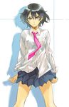  black_hair copyright_request necktie sakamoto_atsumu school_uniform short_hair skirt solo 