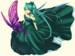  aqua_eyes aqua_hair bug butterfly dress hat hatsune_miku insect long_hair magnet_(vocaloid) mini_hat mini_top_hat monzuki solo top_hat vocaloid 