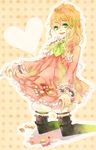  bad_id bad_pixiv_id black_legwear blonde_hair bloomers candy copyright_request dress food frilled_legwear frills green_eyes happy heart kneeling kuroyuki open_mouth pink_dress polka_dot skirt skirt_basket solo thighhighs underwear 