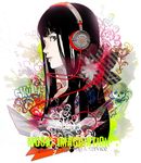  bangs black_hair blunt_bangs headphones long_hair original oyuyamio skull skullcandy solo 