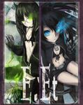  bad_id bad_pixiv_id black_devil_girl black_hair black_rock_shooter black_rock_shooter_(character) blue_eyes burning_eye coat collar earphones flat_chest glasses glowing glowing_eyes green_eyes long_hair midriff multiple_girls scar shanpao shorts twintails 