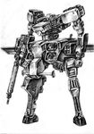  armored_core from_software mecha monochrome no_humans solo weapon white_background 