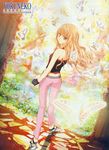  ass blonde_hair bug butterfly copyright_request fingerless_gloves gloves halter_top halterneck high_heels highres insect midriff pants platform_footwear shoes solo tenhiro_naoto tight tight_pants wavy_hair 