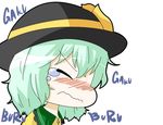  bad_id bad_pixiv_id blush chibi closed_eyes comic green_hair hat komeiji_koishi kuzugitsune_(inarikami) romaji short_hair silent_comic simple_background solo tears touhou trembling wavy_mouth white_background 