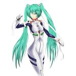  ayanami_rei ayanami_rei_(cosplay) bad_id bad_pixiv_id bandages bodysuit cosplay green_eyes green_hair hatsune_miku infinote long_hair neon_genesis_evangelion plugsuit solo twintails vocaloid white_bodysuit 