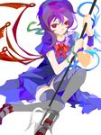  ann606 black_legwear houjuu_nue lance polearm purple_hair red_eyes short_hair skirt snake solo tegaki thighhighs touhou weapon wings 