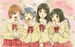  aioi_yuuko bad_id bad_pixiv_id black_eyes black_hair blue_eyes blue_hair brown_eyes brown_hair hair_cubes hair_ornament minakami_mai multiple_girls naganohara_mio nichijou school_uniform shinonome_nano short_hair short_twintails smile tokisadame_school_uniform twintails winding_key 