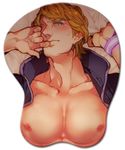  blonde_hair blue_eyes blush breast_mousepad jacket keith_goodman male_focus mousepad nipples open_clothes open_jacket sachiko_(omame) solo sweatdrop tiger_&amp;_bunny 