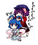  bad_id bad_pixiv_id black_skirt blue_eyes blue_hair dress flower hair_ornament hair_rings hair_stick hat highres jiangshi kaku_seiga layered_skirt medium_skirt miyako_yoshika mizuoka_magu multiple_girls ofuda open_mouth outstretched_arms purple_eyes purple_hair shawl short_hair skirt star touhou zombie_pose 