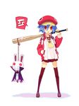  baseball_bat blue_hair bunny cape cosplay disgaea flat_chest harada_takehito hat jacket kazamatsuri_fuuka kazamatsuri_fuuka_(cosplay) miniskirt open_clothes open_jacket open_mouth original pleated_skirt pleinair pointy_ears prinny red_eyes red_hat red_skirt school_uniform serafuku short_hair skirt thighhighs usagi-san valvatorez valvatorez_(cosplay) very_short_hair zettai_ryouiki 