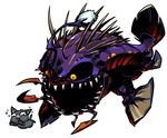  fish gobul melynx monster monster_hunter monster_hunter_3 no_humans open_mouth scared sharp_teeth sido_(slipknot) simple_background size_difference spikes tears teeth white_background yellow_eyes you_gonna_get_eaten 