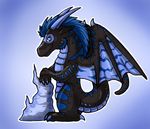  blue_eyes blue_hair blue_theme claws dragon hair horn looking_at_viewer scalie solo unknown_artist wings 