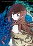  blue_eyes brown_hair face long_hair looking_back makise_kurisu pale_skin solo soukuu_kizuna staring steins;gate 