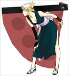  bent_over blonde_hair breasts cleavage f-tani fan folding_fan high_heels japanese_clothes medium_breasts nail_polish naruto naruto_(series) quad_tails shoes solo standing temari 