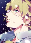  bad_id bad_pixiv_id barnaby_brooks_jr blonde_hair glasses green_eyes jacket jewelry male_focus manly_tears nakajou_akira necklace snowing solo tears tiger_&amp;_bunny upper_body 