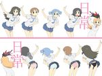  aioi_yuuko black_eyes black_hair blue_eyes blue_hair blue_skirt bow brown_eyes brown_hair byako_(srktn) crossed_arms glasses hair_cubes hair_ornament hyadain_no_joujou_yuujou minakami_mai miniskirt mirror_writing multiple_girls naganohara_mio nichijou open_mouth pleated_skirt professor_shinonome resized sakamoto_(nichijou) school_uniform serafuku shinonome_nano short_hair short_twintails skirt smile standing third-party_edit tokisadame_school_uniform twintails 