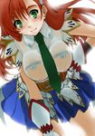  azarashing_day bad_id bad_pixiv_id belt blue_skirt breasts cliana_rimskaya covered_nipples earrings green_eyes highres jewelry large_breasts miniskirt necktie nipples orange_hair pleated_skirt see-through skirt solo super_robot_wars super_robot_wars_destiny super_robot_wars_original_generation the_2nd_super_robot_wars_og 