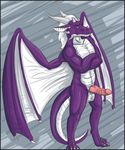  barbs digitigrade dragon erection horn knot looking_at_viewer majora male muscles penis purple purple_scales scalie solo tail taillone wings 