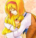  alice_margatroid blonde_hair blush closed_eyes hairband hug kirisame_marisa long_hair long_sleeves multiple_girls ohagi_(pipedreams) touhou yellow_eyes yuri 