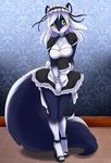  female green_eyes high_heels maid_outfit skimpy skunk solo spazzykoneko standing taki 