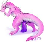  anal_insertion anal_masturbation anal_penetration cum dildo dildo_sitting dragon feral horn insertion maim male masturbation penetration penis pink pink_horn pink_theme plain_background reptile scalie sex_toy solo tongue tongue_out white_background 