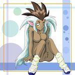  blue_hair brown_hair furry long_hair multicolored_hair one_eye_closed pointy_ears ryou-ouki shoes solo tenchi_muyou! two-tone_hair uwabaki yellow_eyes 