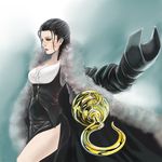  black_dress black_hair breasts dongyi_eryi dress fur_coat genderswap genderswap_(mtf) hook_hand large_breasts legs long_hair one_piece scar sir_crocodile solo walking yellow_eyes 