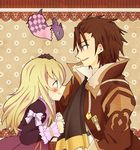  1girl alvin_(tales) azbean bad_id bad_pixiv_id blonde_hair blush brown_hair doll elize_lutus gloves green_eyes scarf smile tales_of_(series) tales_of_xillia teepo_(tales) 