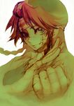  antenna_hair bandages bandaid blood braid clenched_hand fighting_stance fingernails foreshortening hat highres hong_meiling injury long_hair portrait red red_hair simple_background sketch smile solo star tima touhou twin_braids 