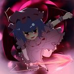  blue_hair fangs hat moon red_eyes red_moon remilia_scarlet shize_(coletti) solo spear_the_gungnir touhou wings 