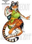  annoying_watermark black_hair blackfrost bottomless chinese chinese_dress clothed clothing ear_piercing earring feline female green_eyes hair half-dressed jumping long_hair mammal piercing plain_background pussy solo stripes take_out tiger watermark white_background 