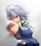  bad_id bad_pixiv_id biri_(artist) braid clock izayoi_sakuya maid maid_headdress red_eyes short_hair solo touhou 