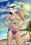  beach bikini breasts clothed clothing dripping female glare hair hands_on_hips helmet human long_hair mammal medallion necklace not_furry ocean sea seaside skimpy solo star_wars storm_trooper stormtrooper sun swimsuit the_charlie_art water wet what 
