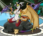  &hearts; &lt;3 amber_williams anthro black_hair breasts chazore chest_tuft dragon fangs feline female feral fur green_eyes hair horn hybrid mammal multi-colored_body nipples nude pool pussy rainbow saber_tooth_tiger sabertooth sitting tiger tuft water wings 