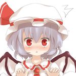  1girl :&lt; :o blue_hair blush hat red_eyes remilia_scarlet shize_(coletti) solo touhou wings 