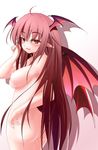  ass bat_wings blush breasts head_wings koakuma large_breasts long_hair looking_at_viewer naughty_face nude pointy_ears red_eyes shiina_shian simple_background solo touhou very_long_hair wings yellow_eyes 
