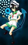  anchor bad_id bad_pixiv_id black_hair danmaku green_eyes hat hati105 hishaku midriff murasa_minamitsu navel sailor sailor_collar sailor_hat shorts solo touhou 