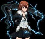  alternate_costume biribiri breasts brown_hair cleavage cosplay eyes final_fantasy final_fantasy_viii gunblade hair_ornament hairpin highres lightning misaka_mikoto short_hair small_breasts solo squall_leonhart squall_leonhart_(cosplay) tennen_ahoke to_aru_kagaku_no_railgun to_aru_majutsu_no_index weapon 