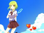  clouds green_eyes green_hair gumi skirt sky tagme_(artist) vocaloid wings 