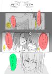  alternate_hairstyle cigarette comic hair_ornament hairclip highres hirasawa_yui k-on! kennyo_(muchimuchi) monochrome multiple_girls nakano_azusa spot_color tainaka_ritsu translation_request 